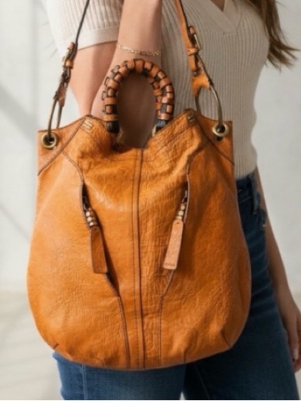 OrYANY Classic Soft Leather Hobo Bag - Caramel Tan, brass accents